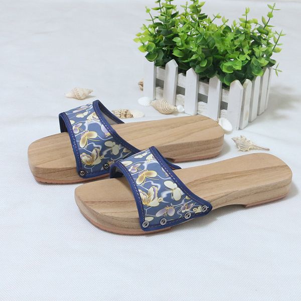 

womens japanese wooden floral sandals slippers flats shoes stylish plus size 9colors size eur34-44, Black