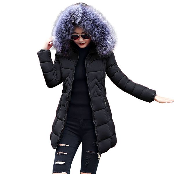 

womens winter jackets and coats 2018 parkas for women 4 colors wadded jackets warm outwear with a hood large faux fur collar, Black