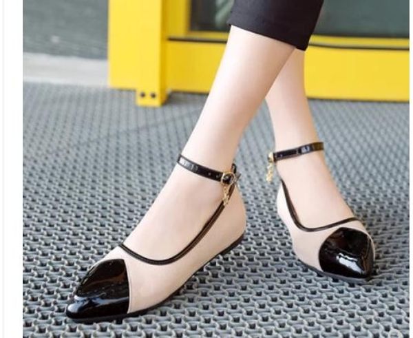 

women's shoes in spring and autumn blue patchwork flat bottom pointed end, Black