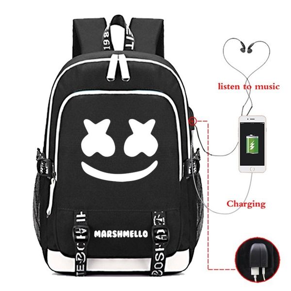 

dj marshmello 1-3 type school bags for teenage girls men's fashion usb charging travel waterproof lapbackpack bookbag