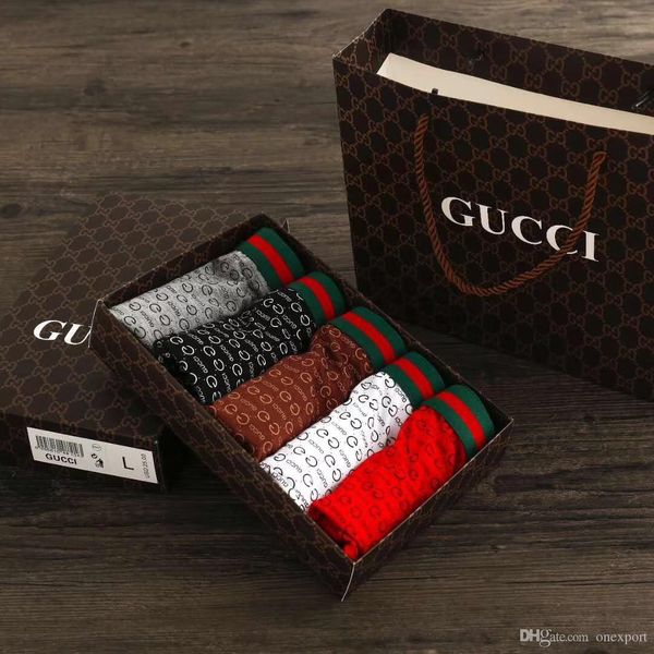 

100% хлопок дышащий g старое печатное мужское нижнее белье шорты кальсоны узкие талии трусы мужские боксеры дизайнер боксеры 5шт + коробка т, Black;white