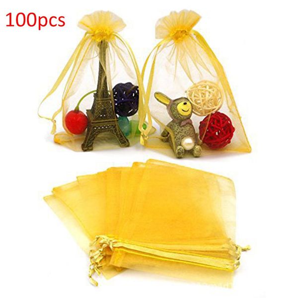

40# 100pcs wedding favour colored drawstring organza bag jewelry storage gift pouch
