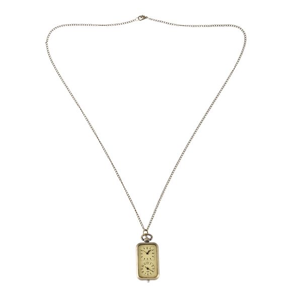 

vintage rectangular double movement pocket watch quartz punk sports sweater chain clock simple wall charts, Slivery;golden