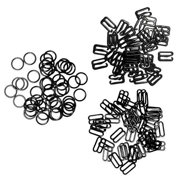 

300 piece 3 style bikini click closure lingerie adjustable sewing bra rings buckles bra straps accessories, black metal