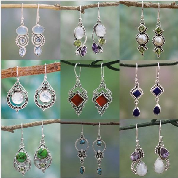 

fashionable earrings for womens turquoise thai silver flower dangle earrings