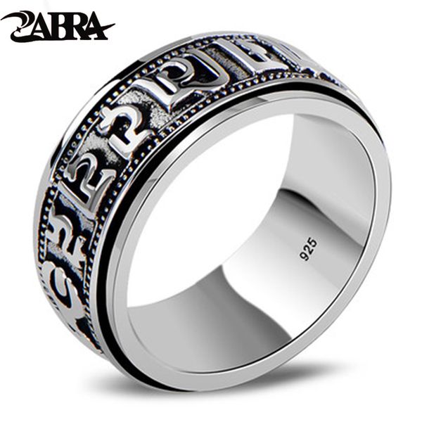 

zabra punk jewelry for men 925 sterling silver spinner ring vintage six words mantra mens signet rings, Golden;silver