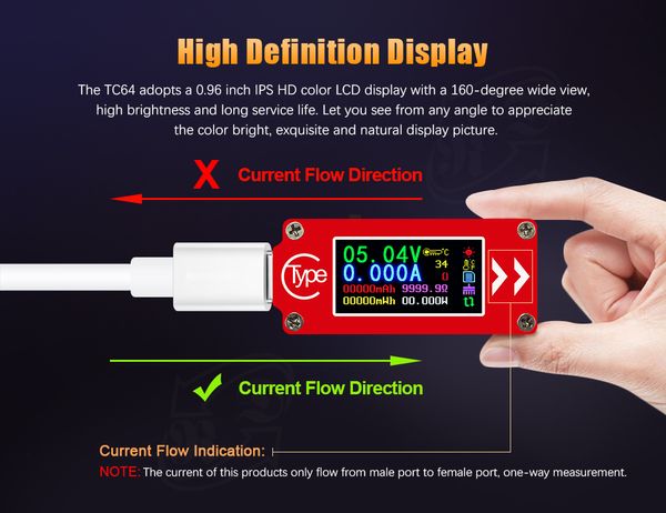 10pcs USB Tipo-C DC Voltímetro Amperímetro Medidor de Tensão Corrente Bateria PD Carregador Medida Cabo Capacidade Testador de Temperatura