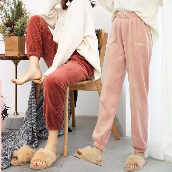 

beiji rong fairy warm pants coral fleece couples warm pants autumn and winter method brushed lazy pants closing leggings, Blue;gray