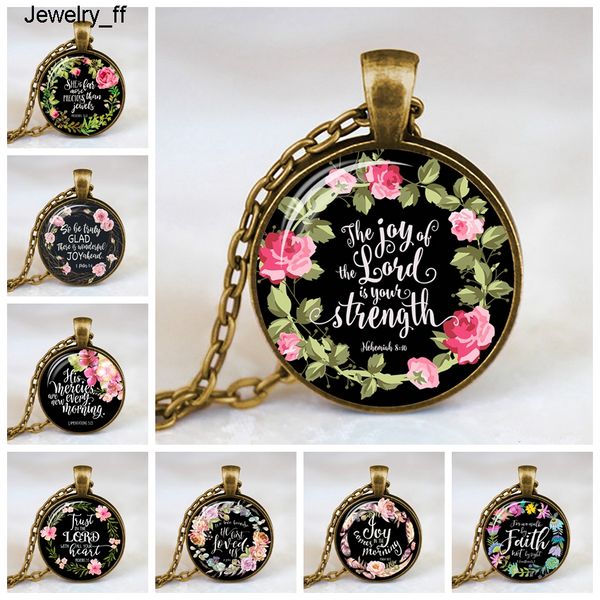 

handmade bible verse necklace flower art glass dome quote pendant jewelry christian faith gift for women men gift, Silver
