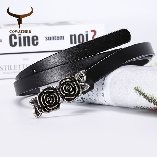

cowather new arrival women belt flower design buckle cow leather female strap vintage fashion women waistband ing, Black;brown