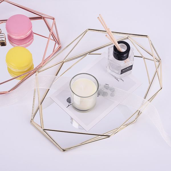 

nordic style glass copper geometry hexagon storage basket boxes simplicity style home organizer jewelry necklace box(gold