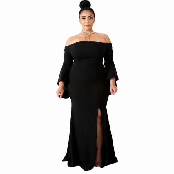 

joansam women dress elegant summer 2019 woman maxi party fit flare dress elegant plus size slash neck for office lady, Black;gray
