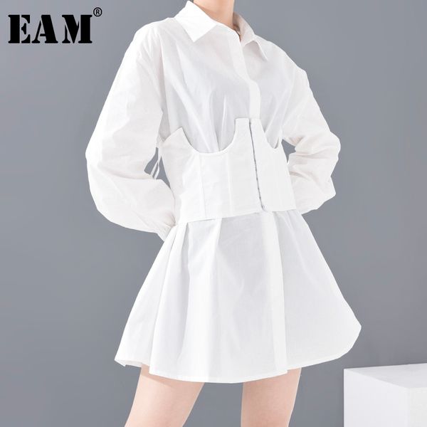 

eam] women white split joint two piece shirt dress new lapel long sleeve loose fit fashion tide spring summer 2020 1t92200s, Black;gray