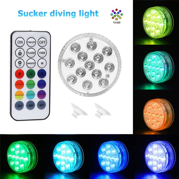 RGB Luz submersível com ímã 13 LED Underwater Night Light fácil execução Ótimo para Decoração Bar Swimming Pool Party