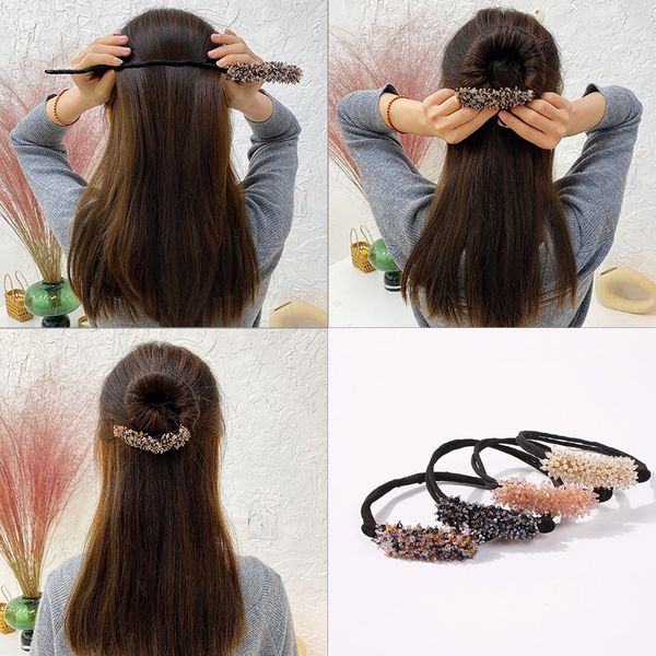 

hair accessories bun maker korean pearl crystal donut styling tools buns head girl ponytail holder braider