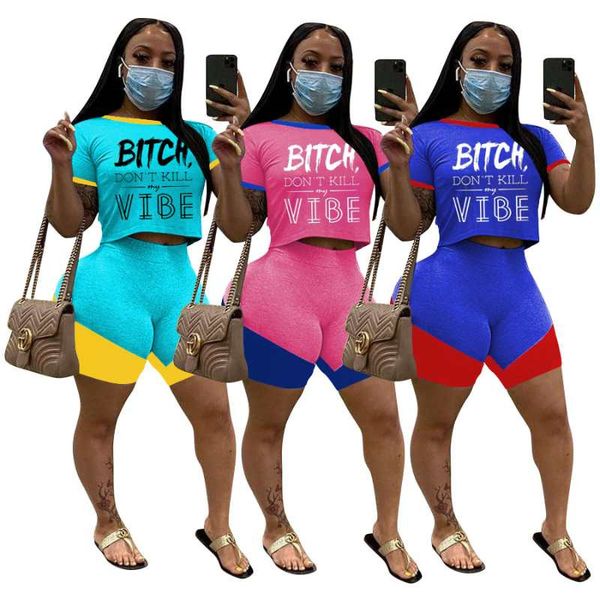 

women sports suit letters short sleeve crop t shirt shorts set patchwork color two piece outfits tracksuit d6203, White