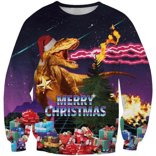 

men's clothes christmas dinosaur printing long sleeves tide men's sweatshirts printing blouse hoodies, Black