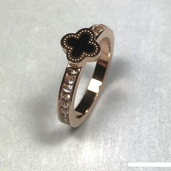 

fashion four-leaf clover rings brand women's rings with crystal delicate titanium steel ring for ladies jewelry, Silver
