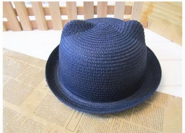 

100pcs fashion ears straw hats baby hats for girls bucket hat boys cap children sun summer cap kids solid beach caps, Yellow
