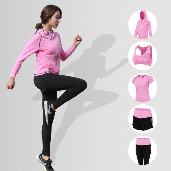 

yoga set jogging suits for women wire removable pad five piece set sport suit women gym clothing running fitness wear, Black;blue