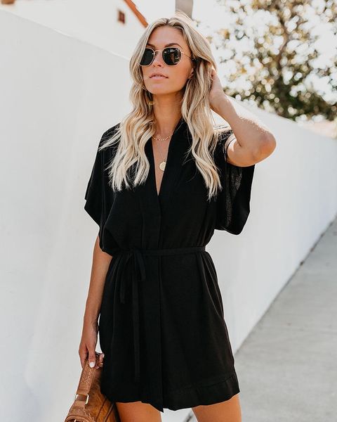 

новая женская причинная desinger рубашка платья v шеи суточная сплошной цвет праздник раздельное поясами платье ol женские платья, Black;gray