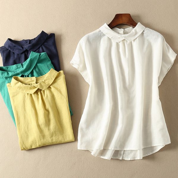 

women's t-shirt loose doll collar short sleeve top, White
