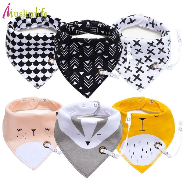 

muslin life (3pcs/lot) 2017 new fashion baby bibs with pacifier hangers