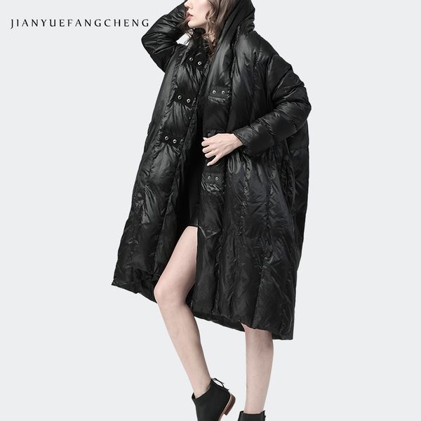 

мода x-long женщина winter black duck вниз пальто теплого сгущает с длинным рукавом плащ пальто эпикировки a-line юбка тип сыпучей plus разм