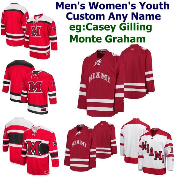 

custom miami redhawks college hockey jerseys men's carter johnson jersey alec mahalak rourke russell bray crowder andrew sinard stitche, Black;red