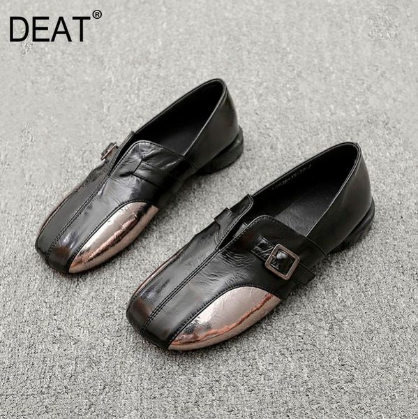 

deat] 2020 square toe shallow belt buckle horsehair casual single flat shoes women new spring autumn fashion tide 10g343, Black