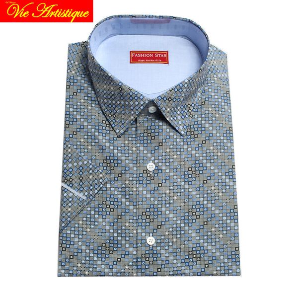 

custom tailor made men's bespoke cotton floral dress shirts business formal wedding ware blouse 2019 short sleeve grey geometric, White;black