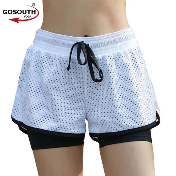 

women shorts 2 in 1 fake two-pieces quick-dry breathable running fitness sports shorts breathable female yoga g-345, White;red
