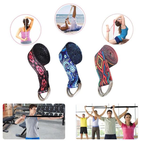 

adjustable printed yoga stretch strap d-ring belt waist leg resistance band