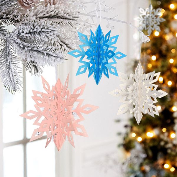 

6pcs cardboard 3d hollow snowflake hanging ornaments decoration for christmas party lbshipping
