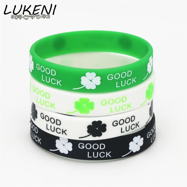 

1pc new sports clover good luck silicone wristband black green white silicone rubber bracelets&bangles girls boys gifts sh206, Golden;silver