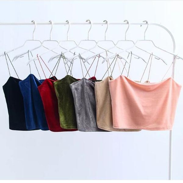 

vintage slash neck velvet strappy bustier crop tank bralette brandy camis woman velour camisetas vest short tee, White