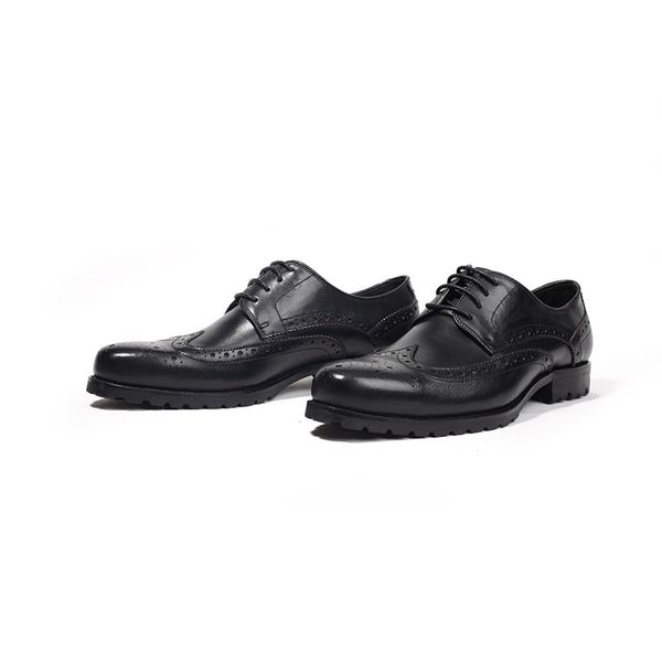 

new arrivals men business dress shoes genuine leather brock retro gentleman shoes formal brogue carved oxford shoes men e55, Black