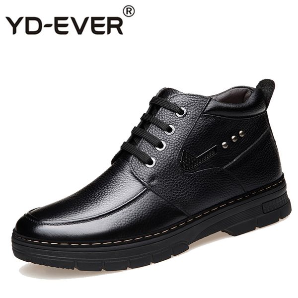 

men's winter boots soft genuine leather snow boots waterproof and snow proof and non-slip plus cashmere warm shoes, Black