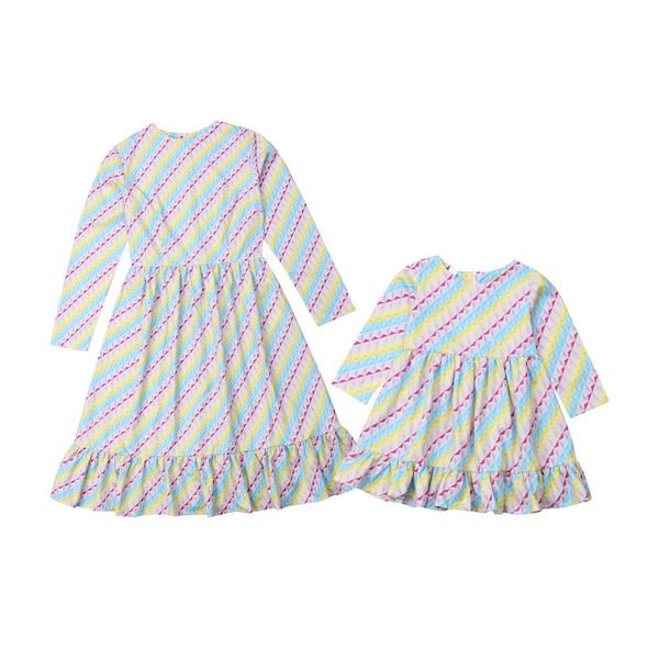 

family colorful mother daughter matching dress women girls stripe t-shirt family clothes
