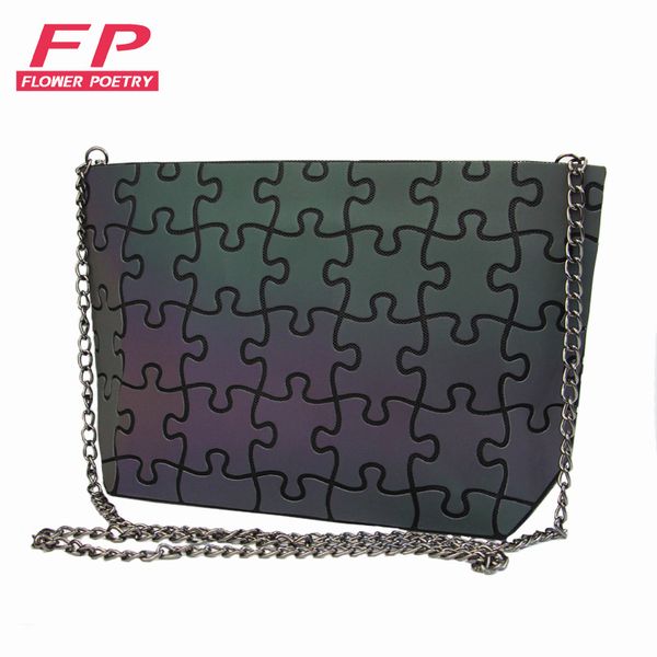 

fashion geometric bag women luminous bao bags plaid laser ladies bag evening small handbag women chain messenger shoulder bags