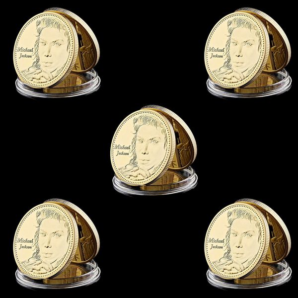 

5pcs Souvenir Coin USA Super Star Michael Jackson King Of Music 1oz Gold Plated Collection Lot Coin