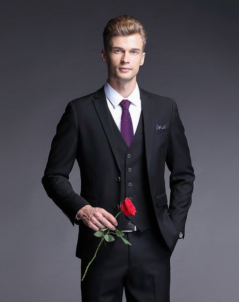 Slim Fit Schwarze Herrenanzüge Business Prom Wear Hochzeit Bräutigam Smoking 3 Stück (Jacke + Hose + Weste) Bräutigam Anzüge Trauzeuge Blazer