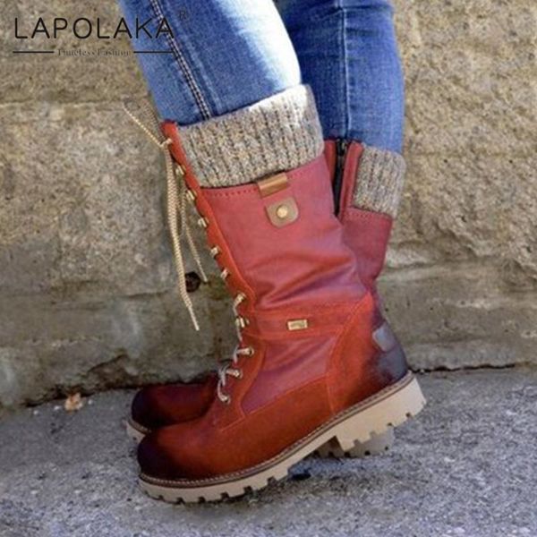 

lapolaka new fashion large size 43 ins dropship boots woman shoes lace up comfy platform spring autumn shoes women boots, Black