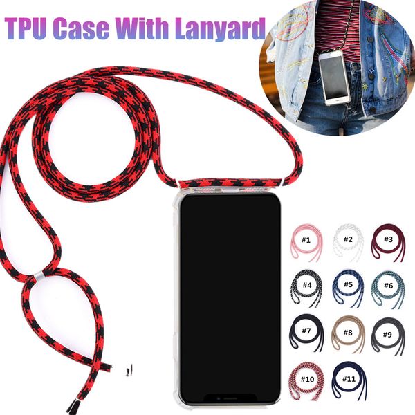 

for samsung s10 s10e s10 plus transparent airbag tpu+pc phone case with lanyard rope cord for galaxy s9 s9 plus note 8