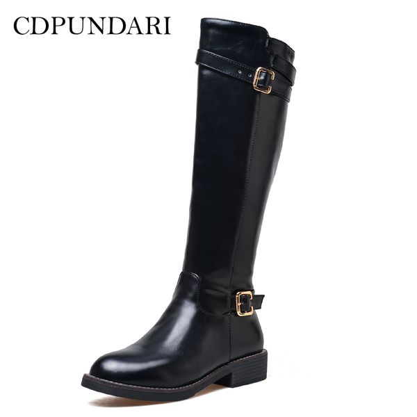 

cdpundari round toe winter boots women zip calf boots ladies med heels black brown