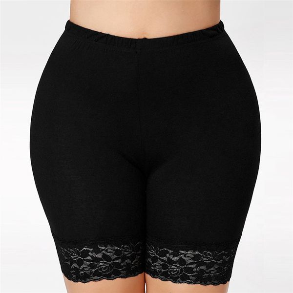 

2019 new seamless safety pants womens plus size mid waist lace shorts elastic sports pants trousers trunks #0307 a2#, Black;pink
