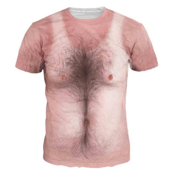 

men funny chest hair 3d digital printing men's short sleeve t-shirt, White;black