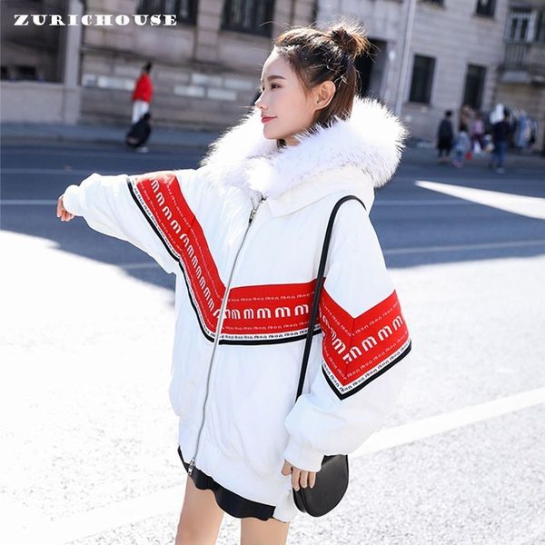 

zurichouse brand women's down jacket winter real raccoon fur collar white duck down coats lady pearls design warm parka outwear, Black