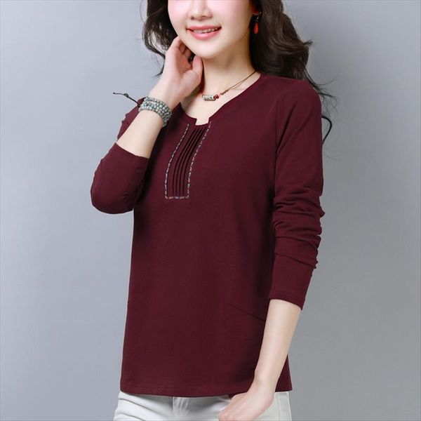 

80-180 t- jin 95% cotton large size long sleeve t-shirt women's loose 2019-pack base shirt women's top, White