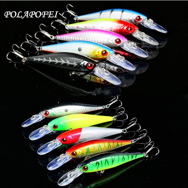 

10pcs wobbler fishing lure 10cm 10g black minnow fishing artificial bait balancer fish hook crankbait accessories d172